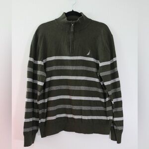Nautica Men's Navtech 1/4 Zip Sweater Size XL Green Light Gray Pullover